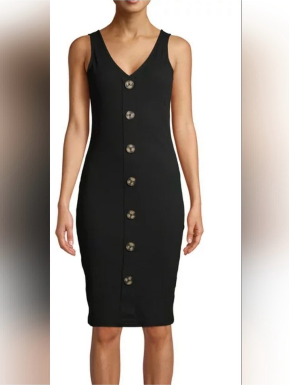 NEW Black Gold Button-Front V-Neck Women's Dress